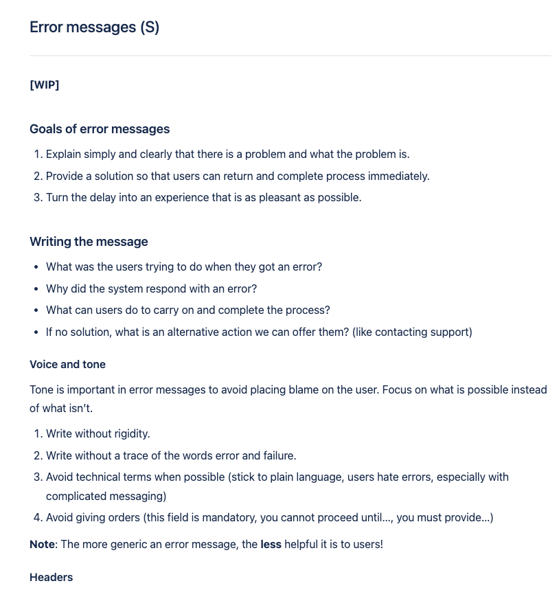Style guide: error message writing checklist and voice rules