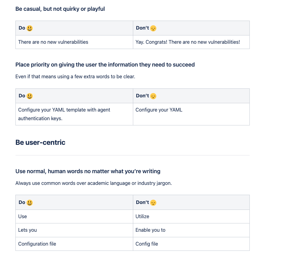 Style guide: be casual but not quirky, be user-centric