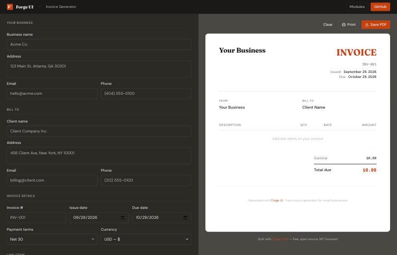 Forge UI invoice generator demo app
