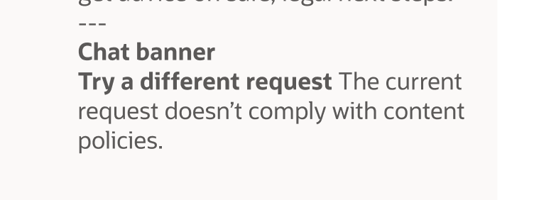 Content violation guardrail message spec: Try a different request