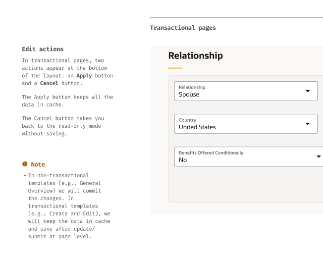 Edit actions guidance for transactional pages