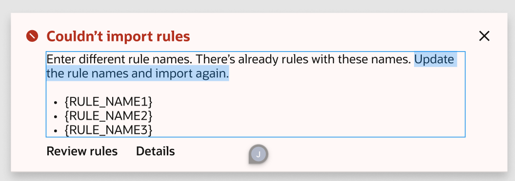 Couldn't import rules error banner
