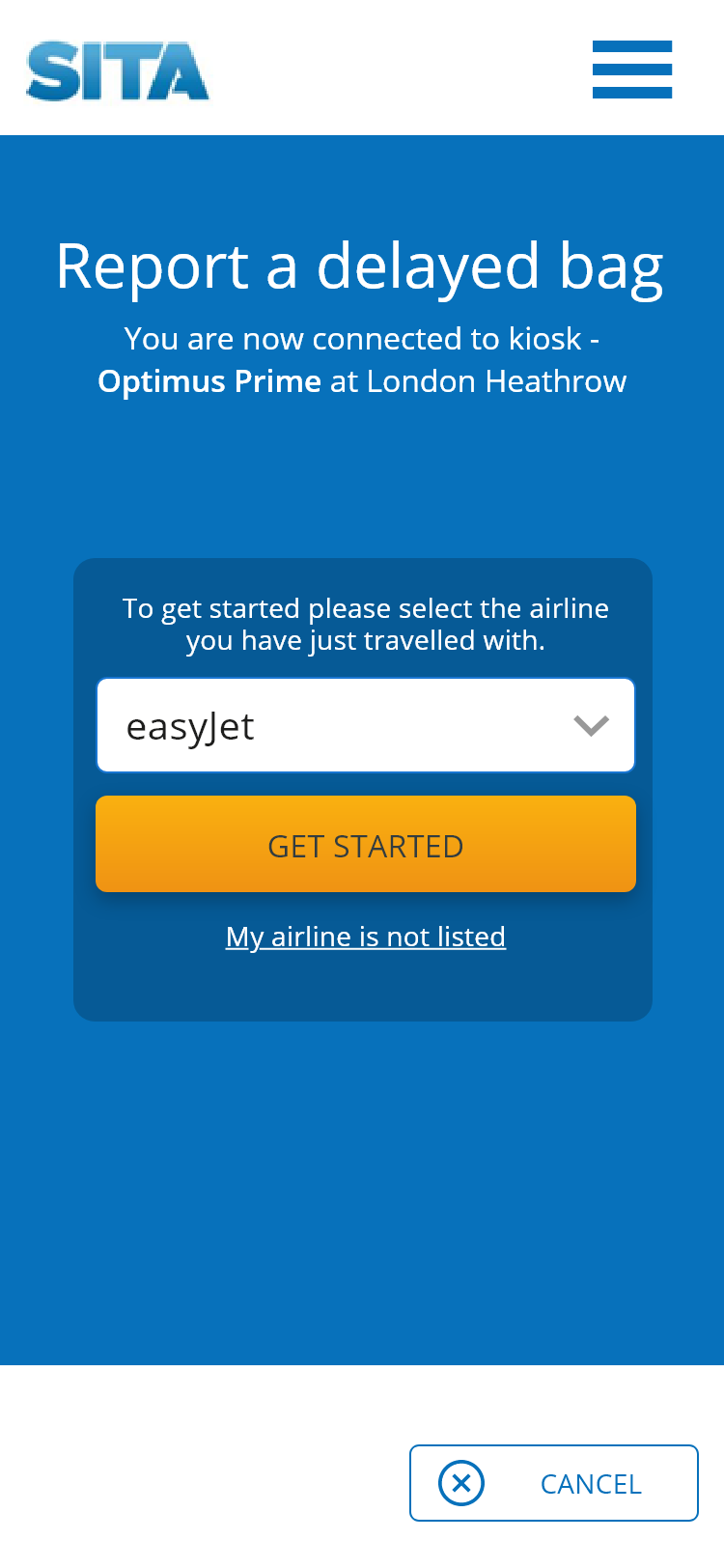 Mobile: connected to kiosk, select airline