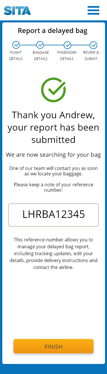 Mobile: submission confirmation with reference number