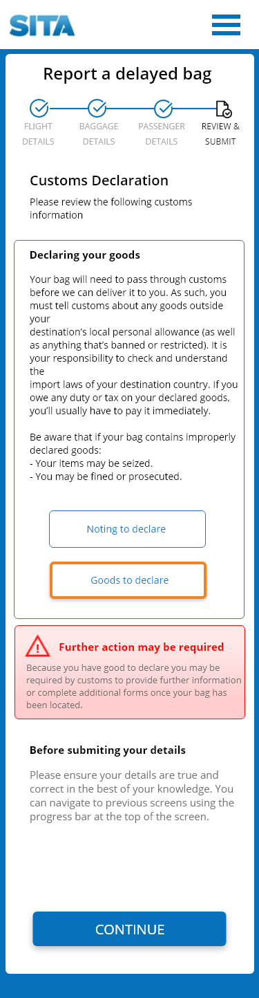 Mobile: customs declaration step